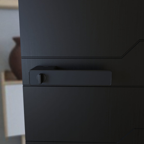 Klamka Milano RT KMNO B00/MG00 B czarna na szyldzie prostokątnym z pokrętłem i ukrytym kluczem Infinity Line