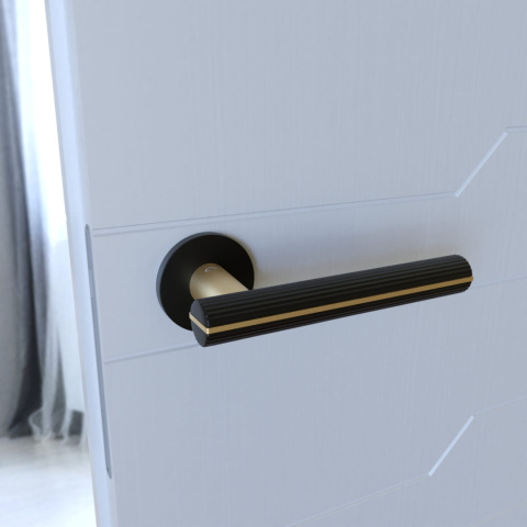 Klamka Capri KPRI B00/MG00 czarna/złoty mat na rozecie okrągłej Infinity Line