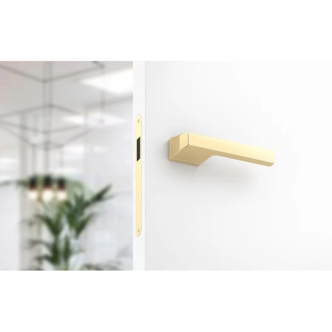 Klamka Maxima mosiądz błyszczący PVD na rozecie ukrytej prostokątnej Corona