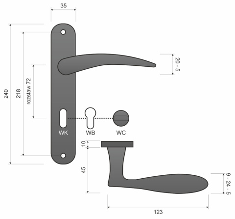 Klamka Alicja KJA 612 satyna mat długi szyld na wkładkę rozstaw 72 mm Infinity Line
