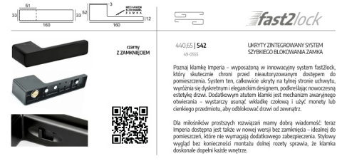 Klamka Imperia z zamknięciem fast2lock czarna na rozecie prostokątnej VDS
