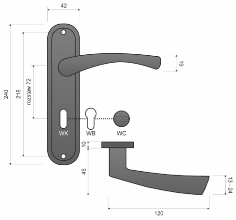 Klamka Laura KLR 412 patyna długi szyld na wkładkę rozstaw 72 mm Infinity Line