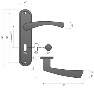 Klamka Laura KLR 311 satyna długi szyld na klucz rozstaw 72 mm Infinity Line