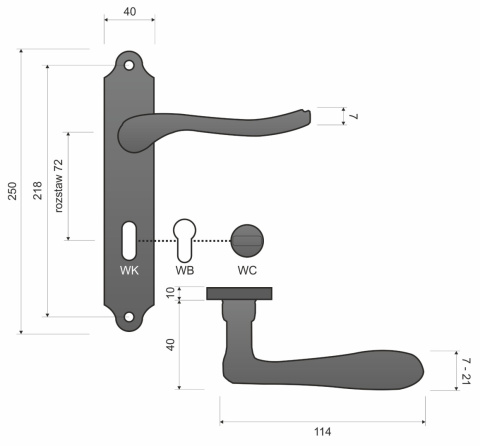 Klamka Julia KJU 411 patyna długi szyld na klucz rozstaw 72 mm Infinity Line