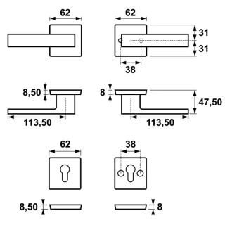 Klamko Klamka AXA Ceres Click + rozeta na wkładkę F6 inox