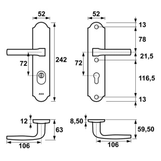Klamko Klamka AXA Verona Flex ++ F8 czarna rozstaw 72 mm