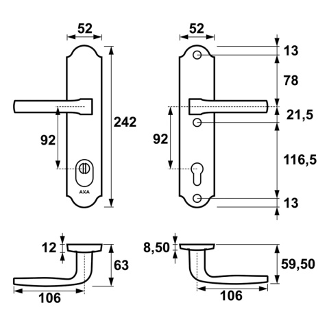 Klamko Klamka AXA Verona Flex ++ F4 stare złoto rozstaw 92 mm