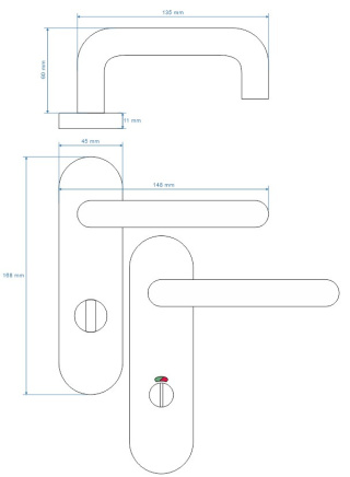 Klamka Olarix krótki stal nierdzewna długi szyld na wc rozstaw 72 mm VDS