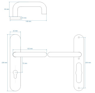Klamka Olarix stal nierdzewna długi szyld na wkładkę rozstaw 72 mm VDS