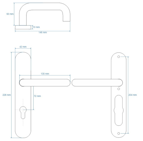 Klamka Olarix stal nierdzewna długi szyld na wkładkę rozstaw 72 mm VDS