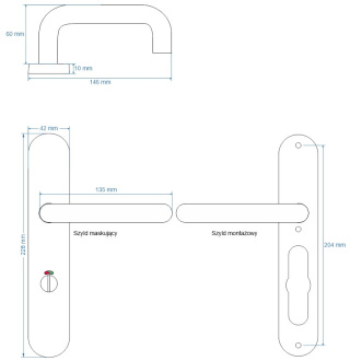 Klamka Olarix stal nierdzewna długi szyld na wc rozstaw 72 mm VDS
