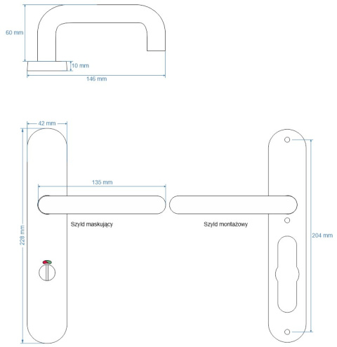 Klamka Olarix stal nierdzewna długi szyld na wc rozstaw 72 mm VDS