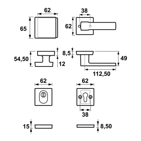 Klamko Gałka AXA Mars Flex Click + rozeta na wkładkę F8 czarna