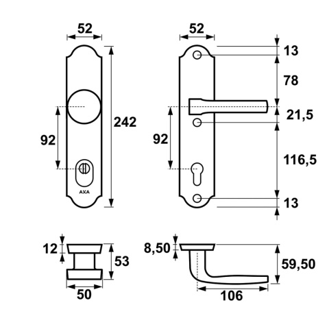 Klamko Gałka AXA Verona Flex ++ F4 stare złoto rozstaw 92 mm