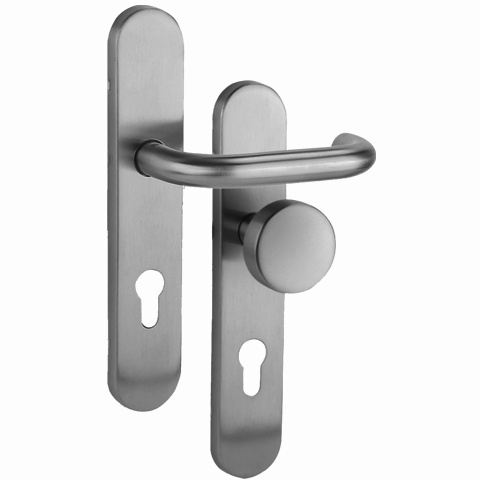 Klamko Gałka stała Olarix stal nierdzewna długi szyld na wkładkę rozstaw 72 mm VDS