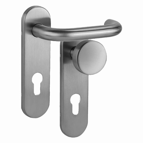 Klamko Gałka stała Olarix krótki stal nierdzewna długi szyld na wkładkę rozstaw 72 mm VDS