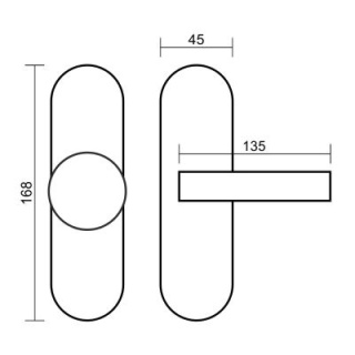 Klamko Gałka stała Olarix krótki stal nierdzewna długi szyld na wkładkę rozstaw 72 mm VDS