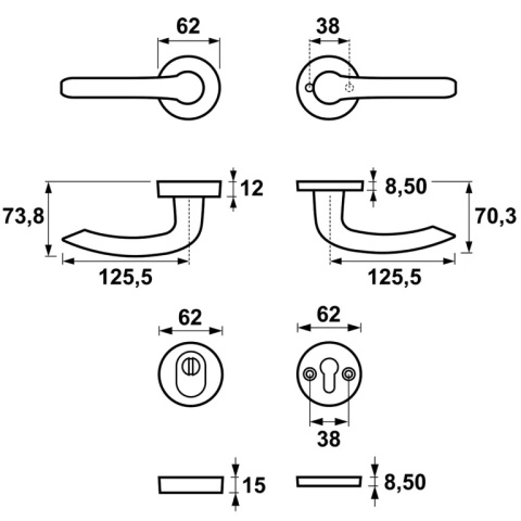 Klamko Klamka AXA Diana Flex Click + rozeta na wkładkę F6 inox