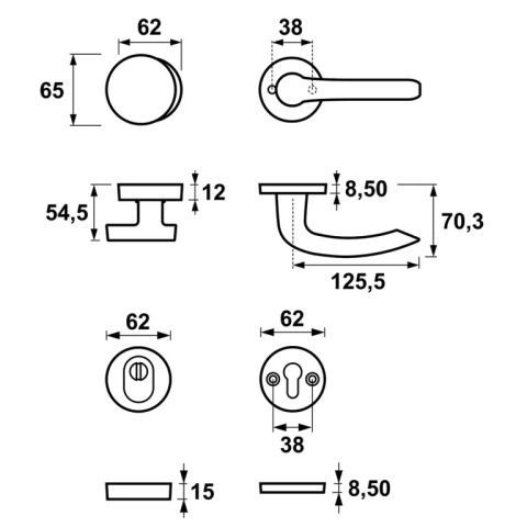 Klamko Gałka AXA Diana Flex Click + rozeta na wkładkę F6 inox