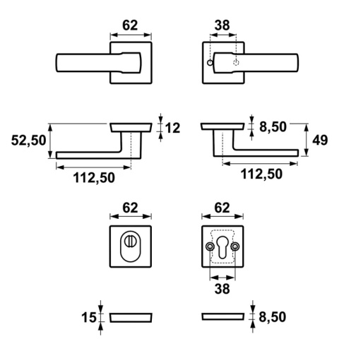 Klamko Klamka AXA Mars Flex Click + rozeta na wkładkę F6 inox