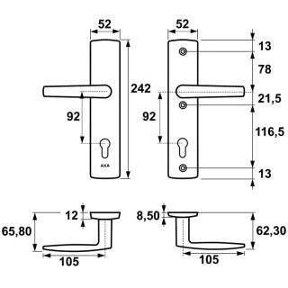 Klamko Klamka AXA Diva ++ F6 inox rozstaw 92 mm