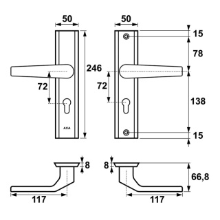 Klamko Klamka AXA Fast Premium F8 czarna rozstaw 72 mm