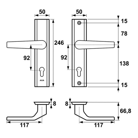 Klamko Klamka AXA Fast Premium F8 czarna rozstaw 92 mm