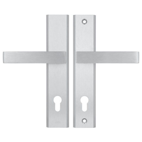 Klamko Klamka AXA Haga ++ F1 srebrna rozstaw 90 mm