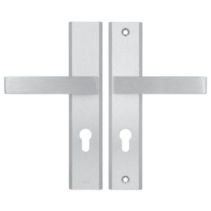 Klamko Klamka AXA Haga ++ F1 srebrna rozstaw 72 mm