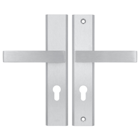 Klamko Klamka AXA Haga ++ F1 srebrna rozstaw 72 mm