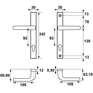 Klamko Klamka AXA Slim ++ F4 stare złoto rozstaw 92 mm