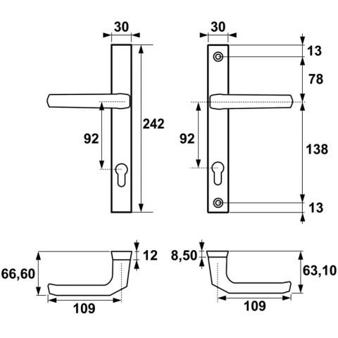 Klamko Klamka AXA Slim ++ F4 stare złoto rozstaw 92 mm