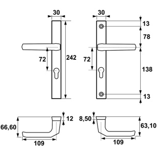 Klamko Klamka AXA Slim ++ F4 stare złoto rozstaw 72 mm