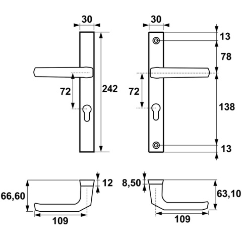 Klamko Klamka AXA Slim ++ F4 stare złoto rozstaw 72 mm
