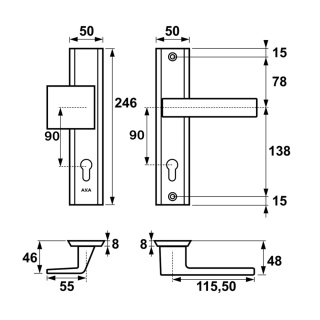 Klamko Pochwyt AXA Haga ++ F1 srebrna rozstaw 90 mm