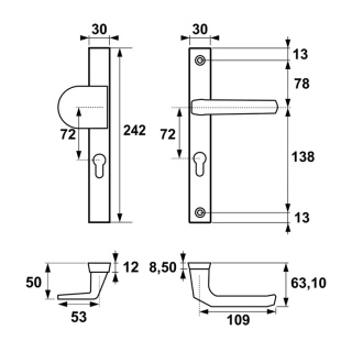 Klamko Pochwyt AXA Slim ++ F8 czarny rozstaw 72 mm