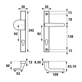 Klamko Pochwyt AXA Slim ++ F8 czarny rozstaw 92 mm