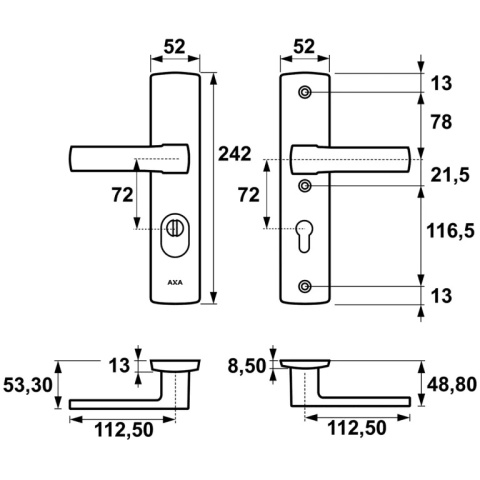 Klamko Klamka AXA Apollo Flex Premium F8 czarna rozstaw 72 mm