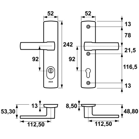 Klamko Klamka AXA Apollo Flex Premium F8 czarna rozstaw 92 mm