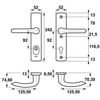 Klamko Klamka AXA Jupiter Flex Premium F4 stare złoto rozstaw 92 mm