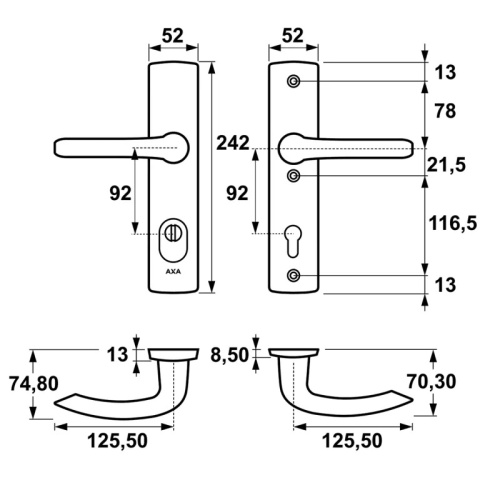 Klamko Klamka AXA Jupiter Flex Premium F8 czarna rozstaw 92 mm