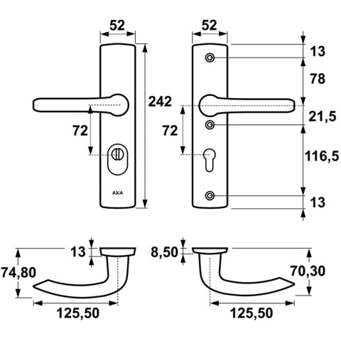 Klamko Klamka AXA Jupiter Flex Premium F4 stare złoto rozstaw 72 mm