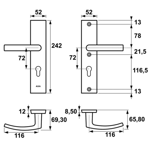 Klamko Klamka AXA Odin ++ F4 stare złoto rozstaw 72 mm