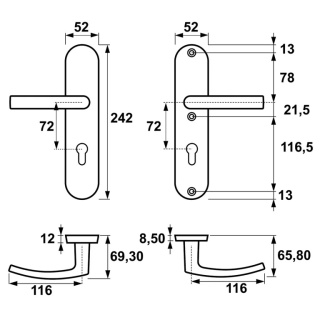 Klamko Klamka AXA Quebec ++ F6 inox rozstaw 72 mm