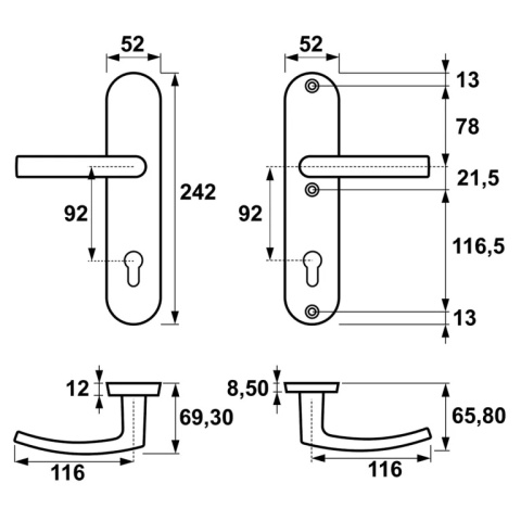 Klamko Klamka AXA Quebec ++ F6 inox rozstaw 92 mm
