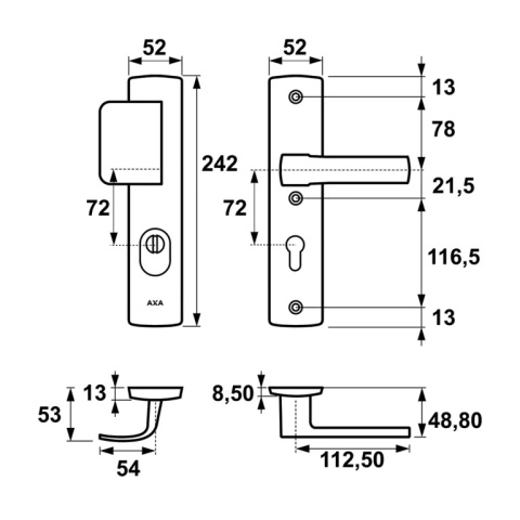 Klamko Pochwyt AXA Apollo Flex Premium ++ F1 srebrna rozstaw 72 mm