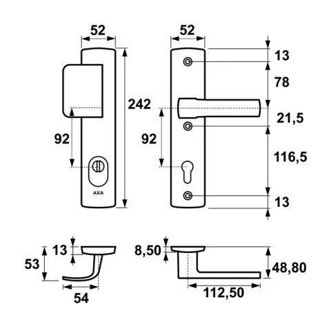 Klamko Pochwyt AXA Apollo Flex Premium ++ F8 czarna rozstaw 92 mm