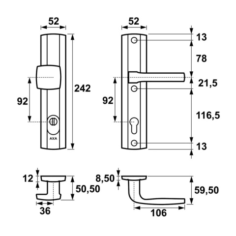 Klamko Pochwyt AXA Prestige Flex ++ F4 stare złoto rozstaw 92 mm