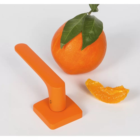 Klamka One Q pomarańczowy zachód słońca na rozecie kwadratowej z rozetą na wc Colombo