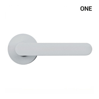 Klamka One biała na rozecie okrągłej z rozetą na klucz Colombo